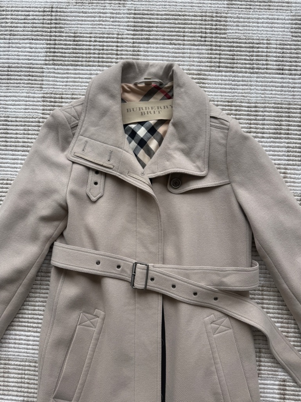 Burberry Brit Belted Wool-Cashmere Blend Trench Coat in Light Beige - Picture 5 of 16